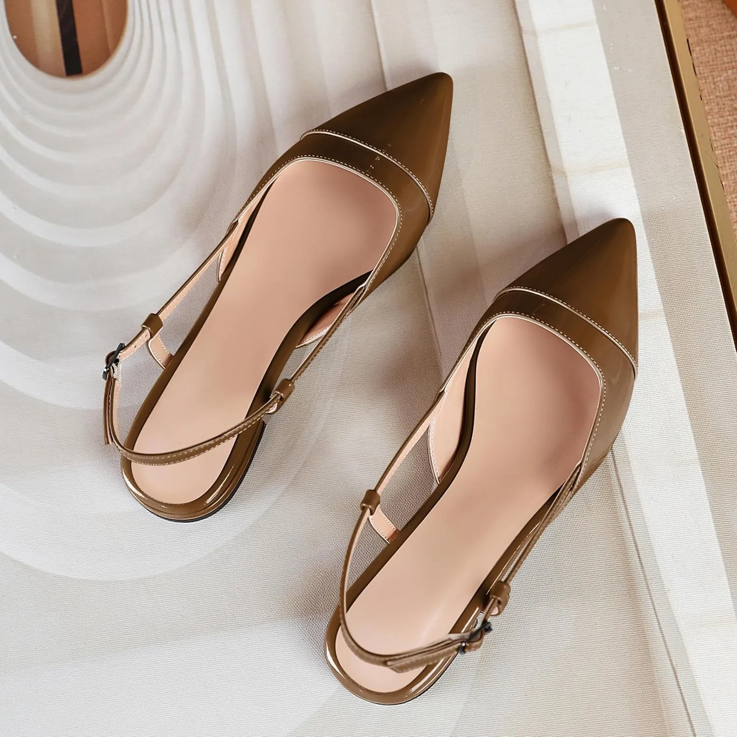 Soireelady Women's Pointed Toe Slingback Flats Ankle Strap Cap Toe Flats Leisure Walking Travel Office Ballet Flat Shoes