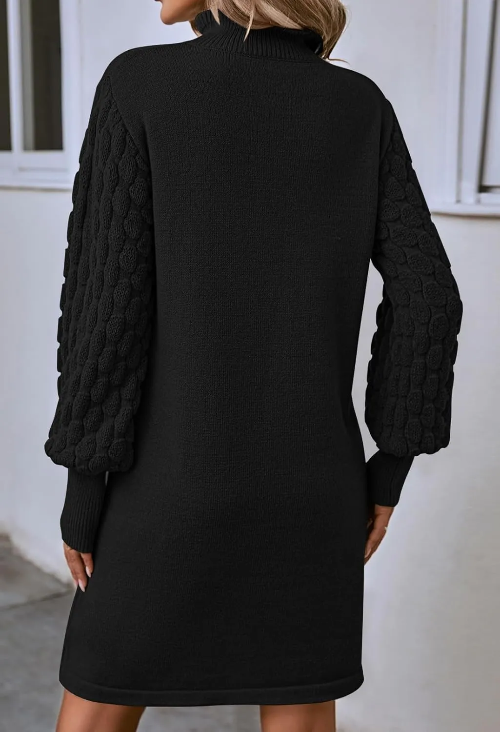 Sovoyontee Women's 2024 Fall Long Sleeve Mock Neck Sweater Dress Casual Loose Ribbed Knit Mini Short Pullover Dresses