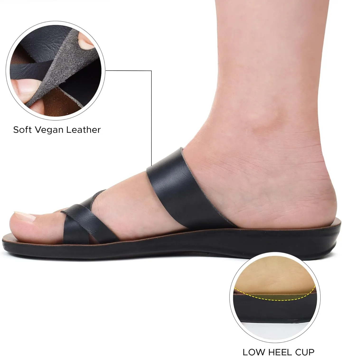 Split Toe Strap Man-Made Leather Ladies Cute Slides Outdoor Travel Dressy Flats Comfortable Walking Casual Summer Sandals for Women Fashion Footwear