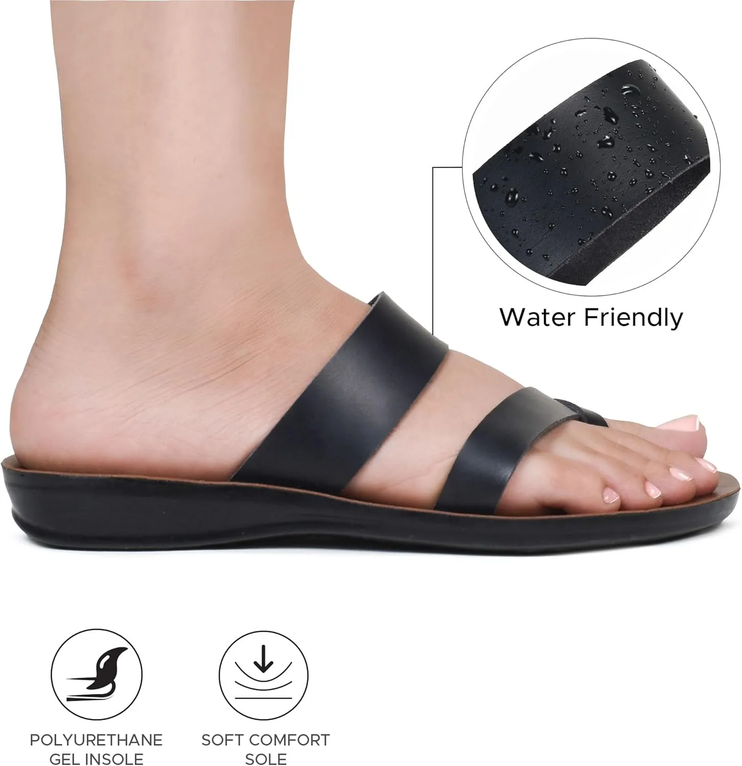 Split Toe Strap Man-Made Leather Ladies Cute Slides Outdoor Travel Dressy Flats Comfortable Walking Casual Summer Sandals for Women Fashion Footwear