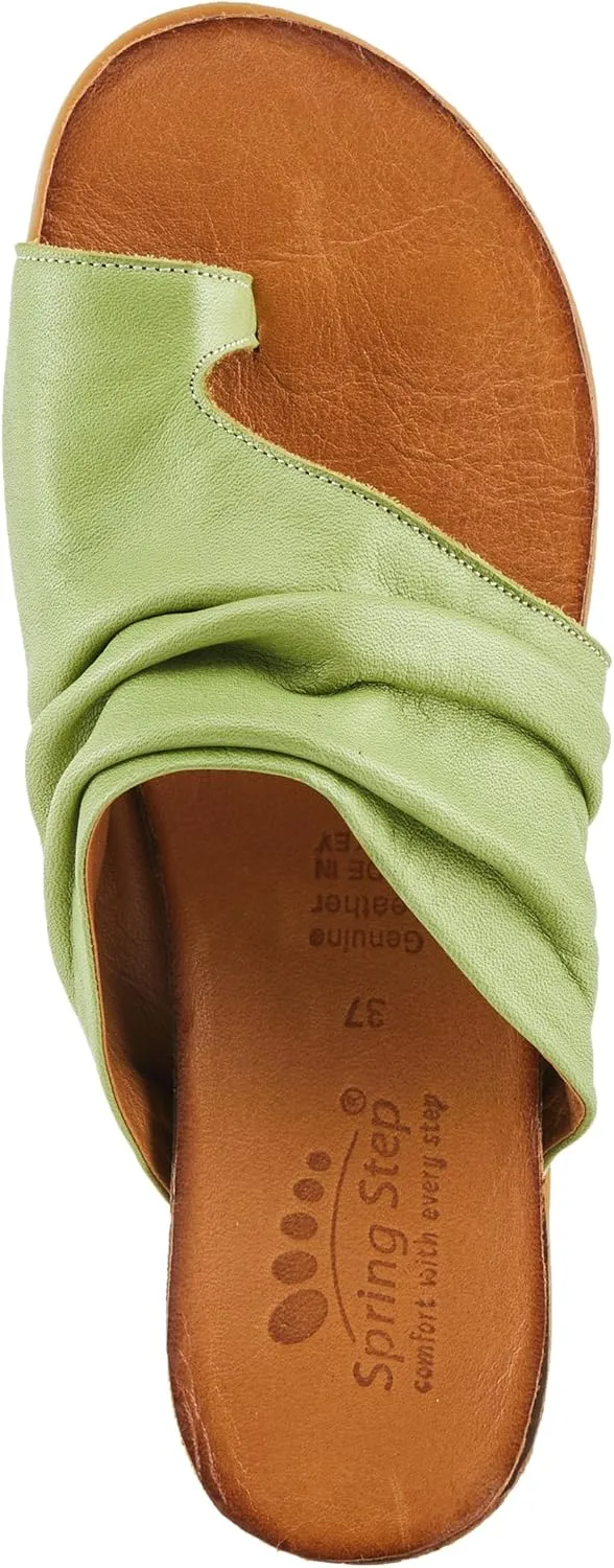 Spring Step BATES Women's Gathered Leather Sandals with Delicate Toe Ring Detail