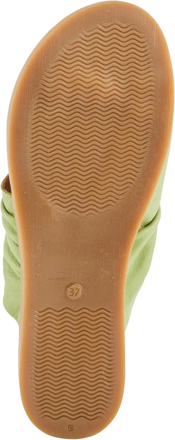 Spring Step BATES Women's Gathered Leather Sandals with Delicate Toe Ring Detail
