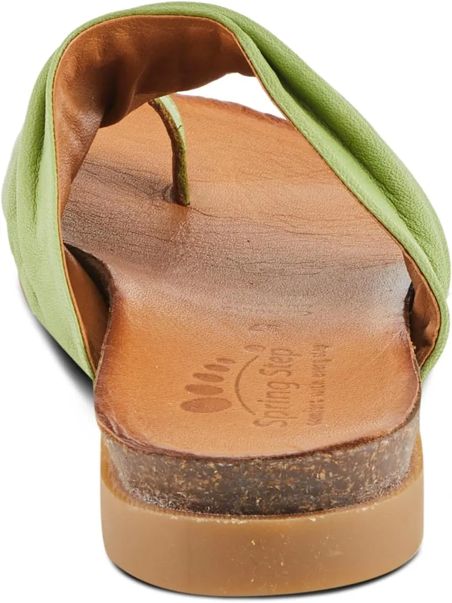 Spring Step BATES Women's Gathered Leather Sandals with Delicate Toe Ring Detail