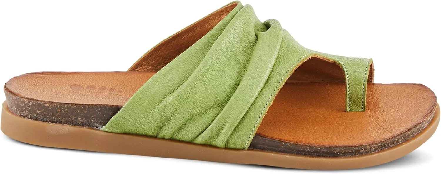 Spring Step BATES Women's Gathered Leather Sandals with Delicate Toe Ring Detail