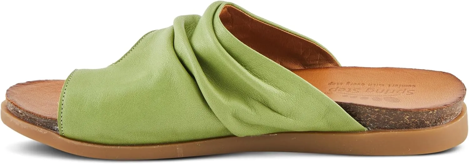 Spring Step BATES Women's Gathered Leather Sandals with Delicate Toe Ring Detail