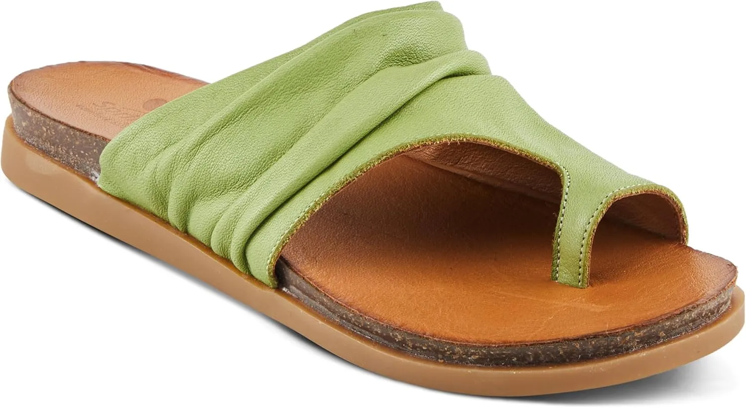 Spring Step BATES Women's Gathered Leather Sandals with Delicate Toe Ring Detail