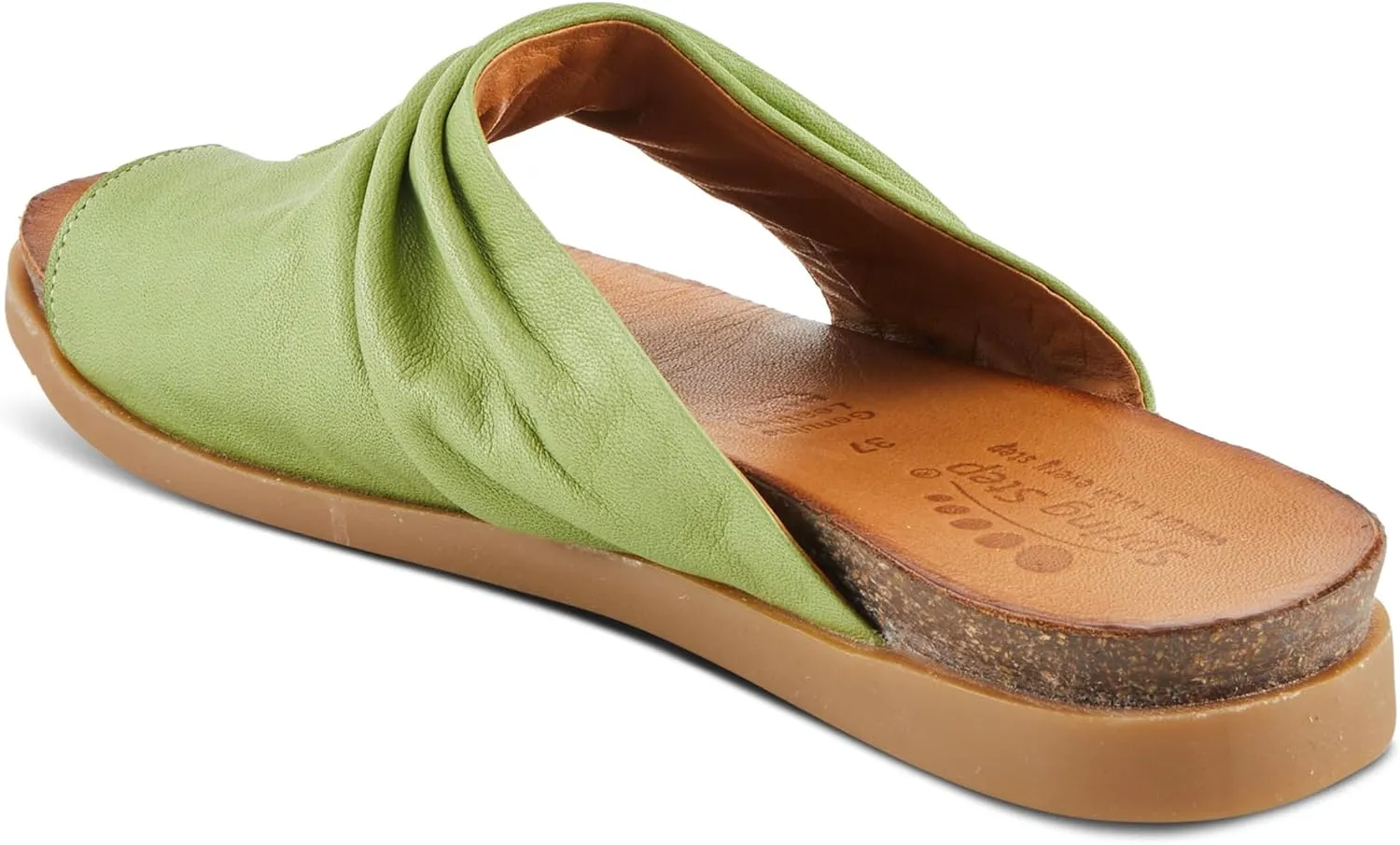 Spring Step BATES Women's Gathered Leather Sandals with Delicate Toe Ring Detail