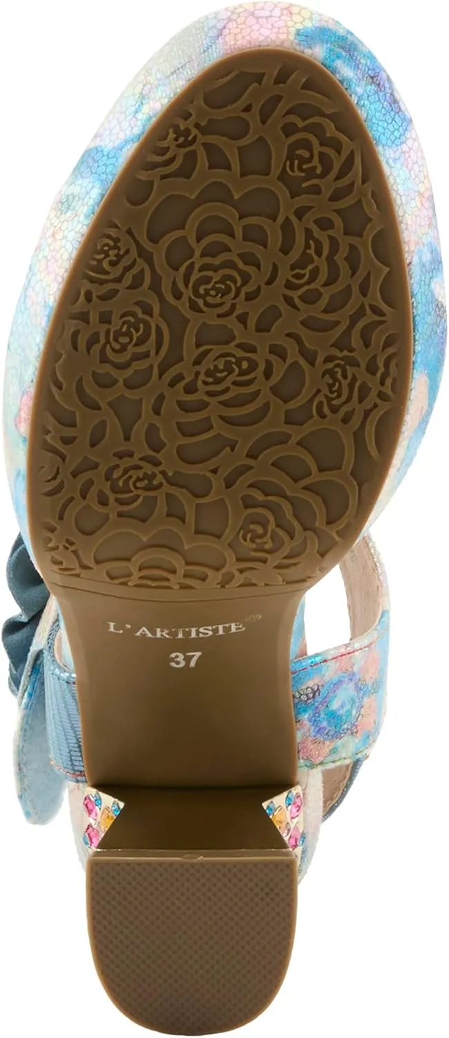 Spring Step L'Artiste Women's SMASHING Metallic Leather Sandals - Opulent Decorative Flowers, Sculpted Jewel Heel, Wearable Art Footwear