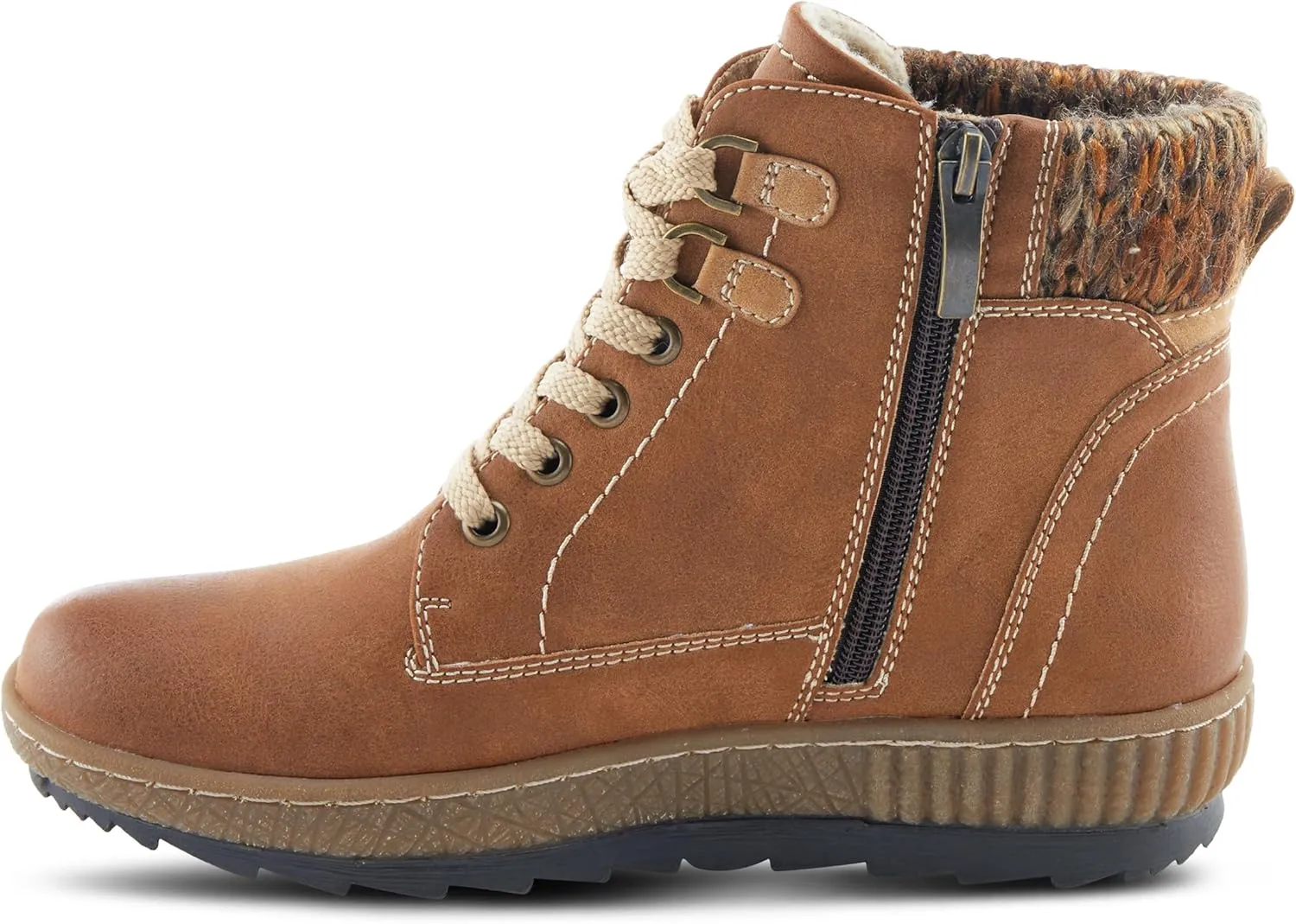 Spring Step Relife Karlene Waterproof Ankle Boots for Women | Shoes for Women with Sweater Top, Decorative Zipper and Cozy Sherpa Lining