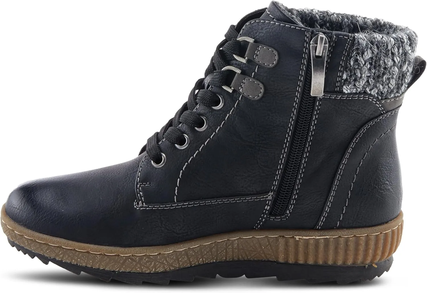 Spring Step Relife Karlene Waterproof Ankle Boots for Women | Shoes for Women with Sweater Top, Decorative Zipper and Cozy Sherpa Lining
