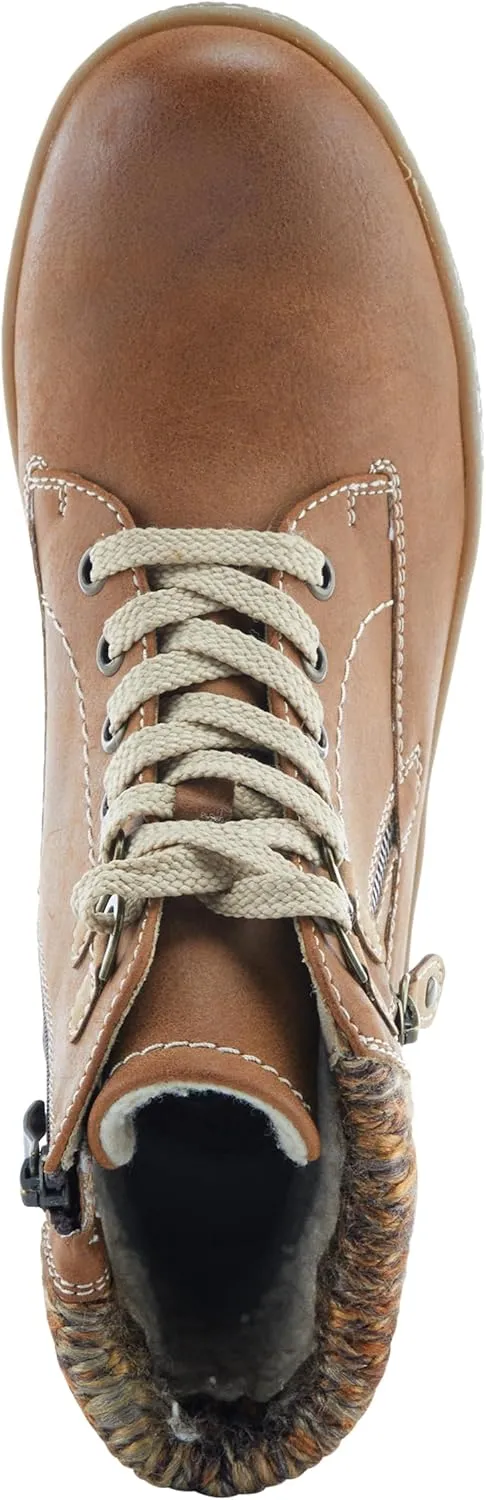 Spring Step Relife Karlene Waterproof Ankle Boots for Women | Shoes for Women with Sweater Top, Decorative Zipper and Cozy Sherpa Lining
