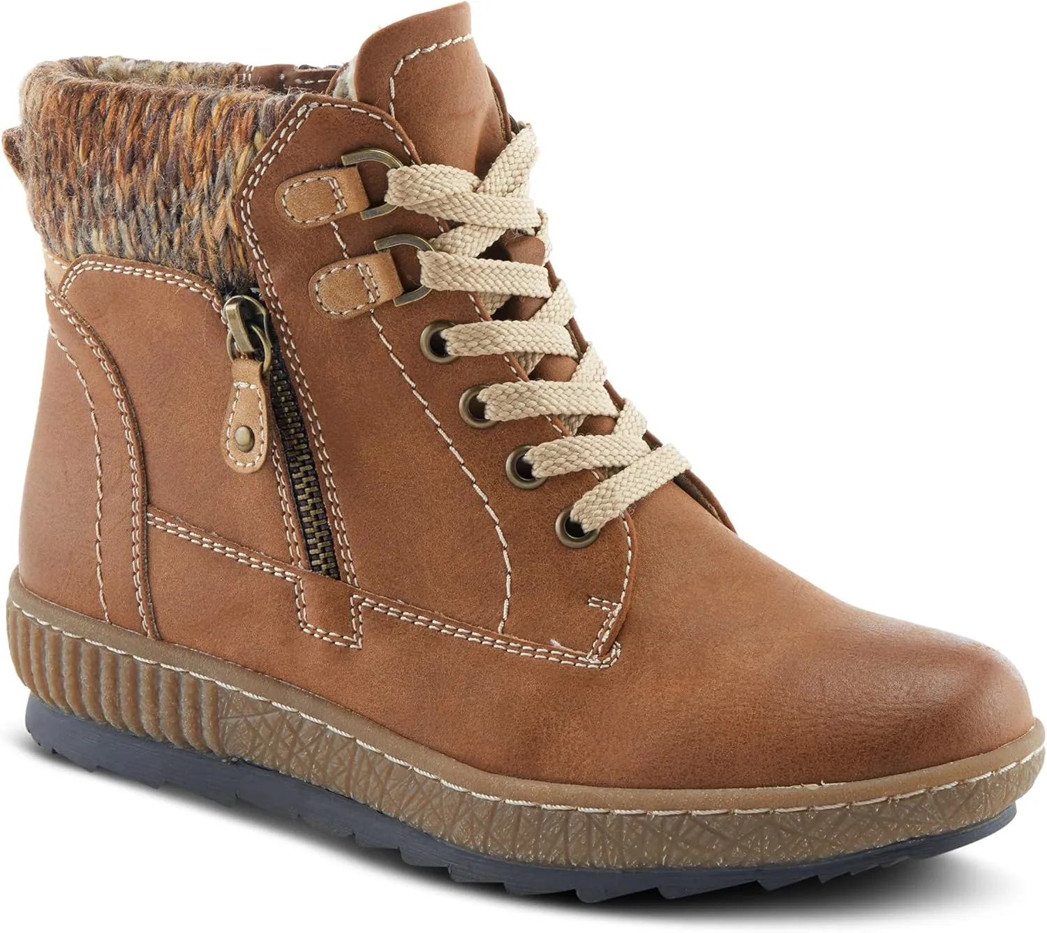 Spring Step Relife Karlene Waterproof Ankle Boots for Women | Shoes for Women with Sweater Top, Decorative Zipper and Cozy Sherpa Lining