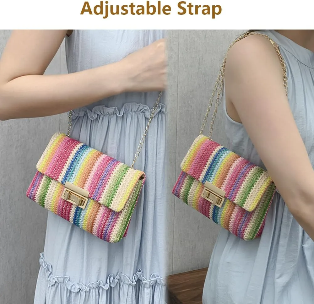 Straw Clutch Purses for Women Summer Beach Woven Straw Crossbody Shoulder Bag Boho Handbags Designer Evening Bag