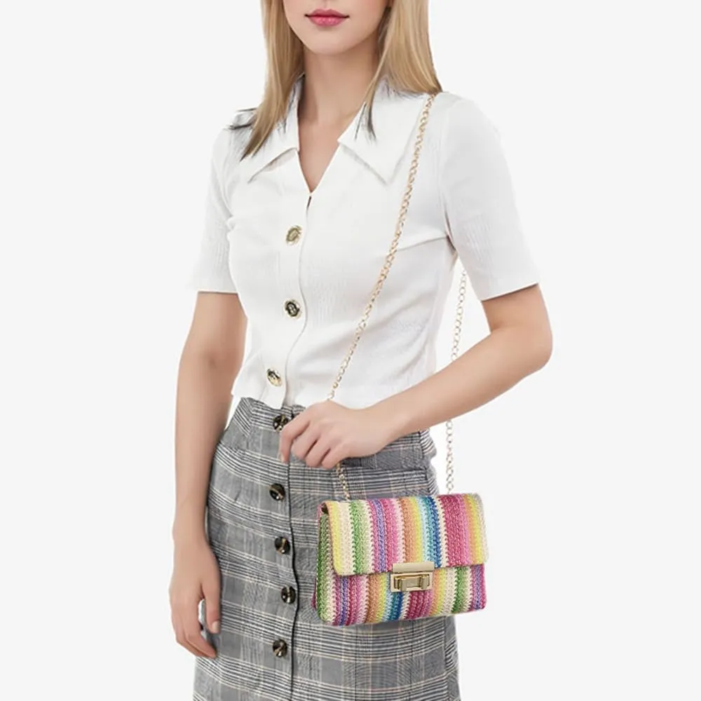 Straw Clutch Purses for Women Summer Beach Woven Straw Crossbody Shoulder Bag Boho Handbags Designer Evening Bag