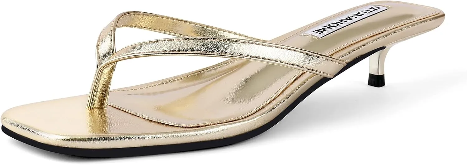 STUNAHOME Womens Kitten Heel Thong Sandals with Memory Foam Cute Flip Flop Heels for Women 1.4 Inches