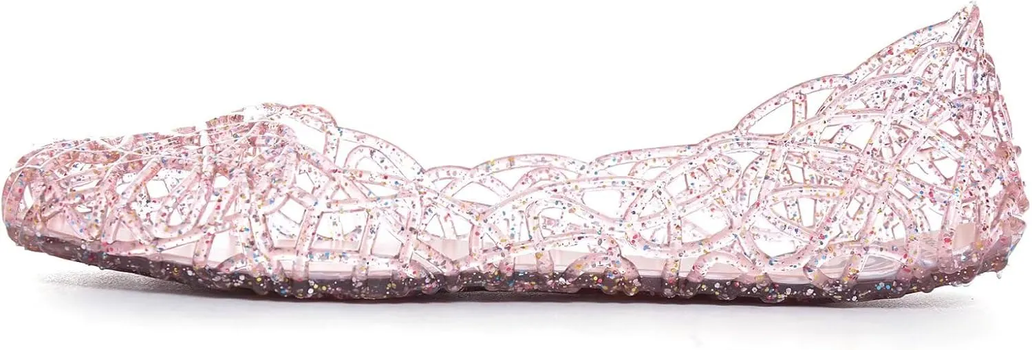 Stunner Women's Beach Jelly Shoes Slip On Crystal Summer Soft Hollow Ballet Flats