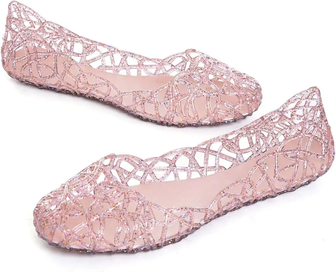 Stunner Women's Beach Jelly Shoes Slip On Crystal Summer Soft Hollow Ballet Flats
