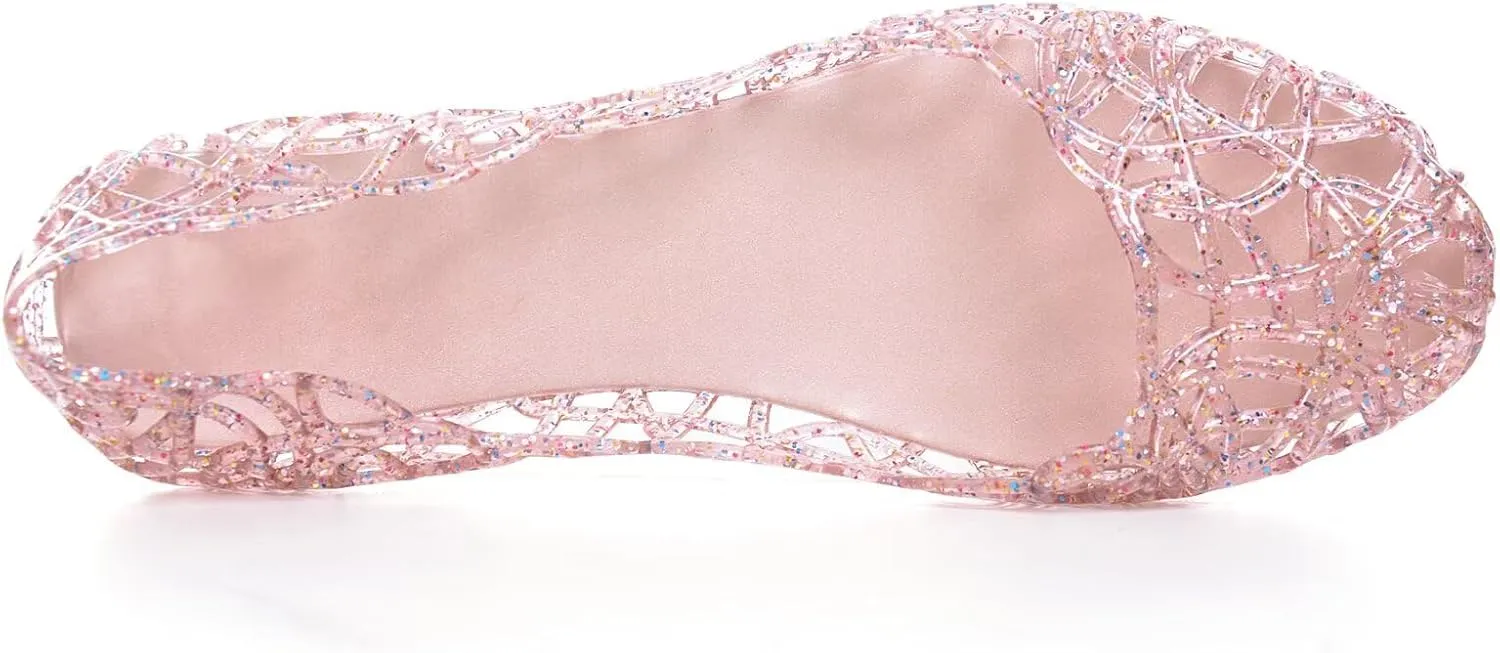Stunner Women's Beach Jelly Shoes Slip On Crystal Summer Soft Hollow Ballet Flats