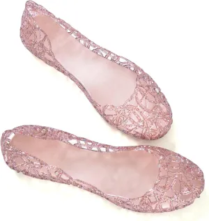 Stunner Women's Beach Jelly Shoes Slip On Crystal Summer Soft Hollow Ballet Flats