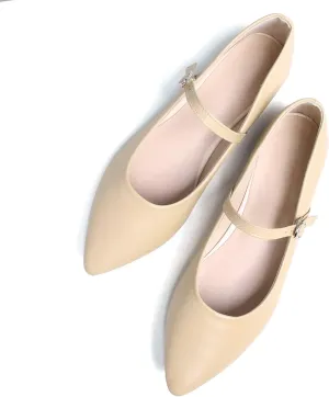Stunner Women's Mary Jane Flats Fashion Pointed Toe Ballet Flats Comfort Buckle Strap Walk Flats