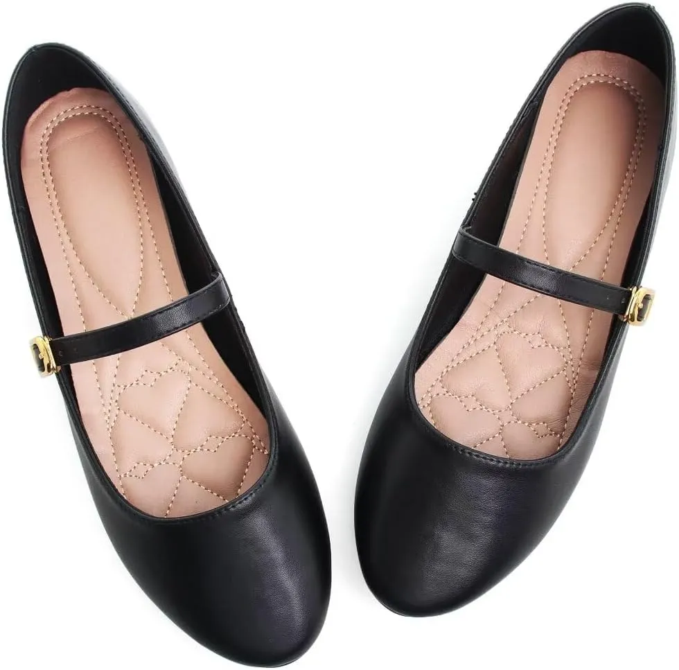 Stunner Women's Mary Jane Flats Fashion Round Toe Ballet Flats Comfortable Ankle Strap Flats Slip On Dress Flats