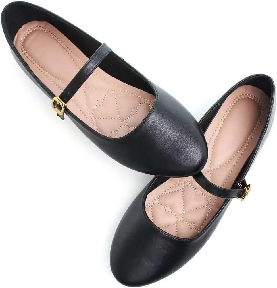 Stunner Women's Mary Jane Flats Fashion Round Toe Ballet Flats Comfortable Ankle Strap Flats Slip On Dress Flats