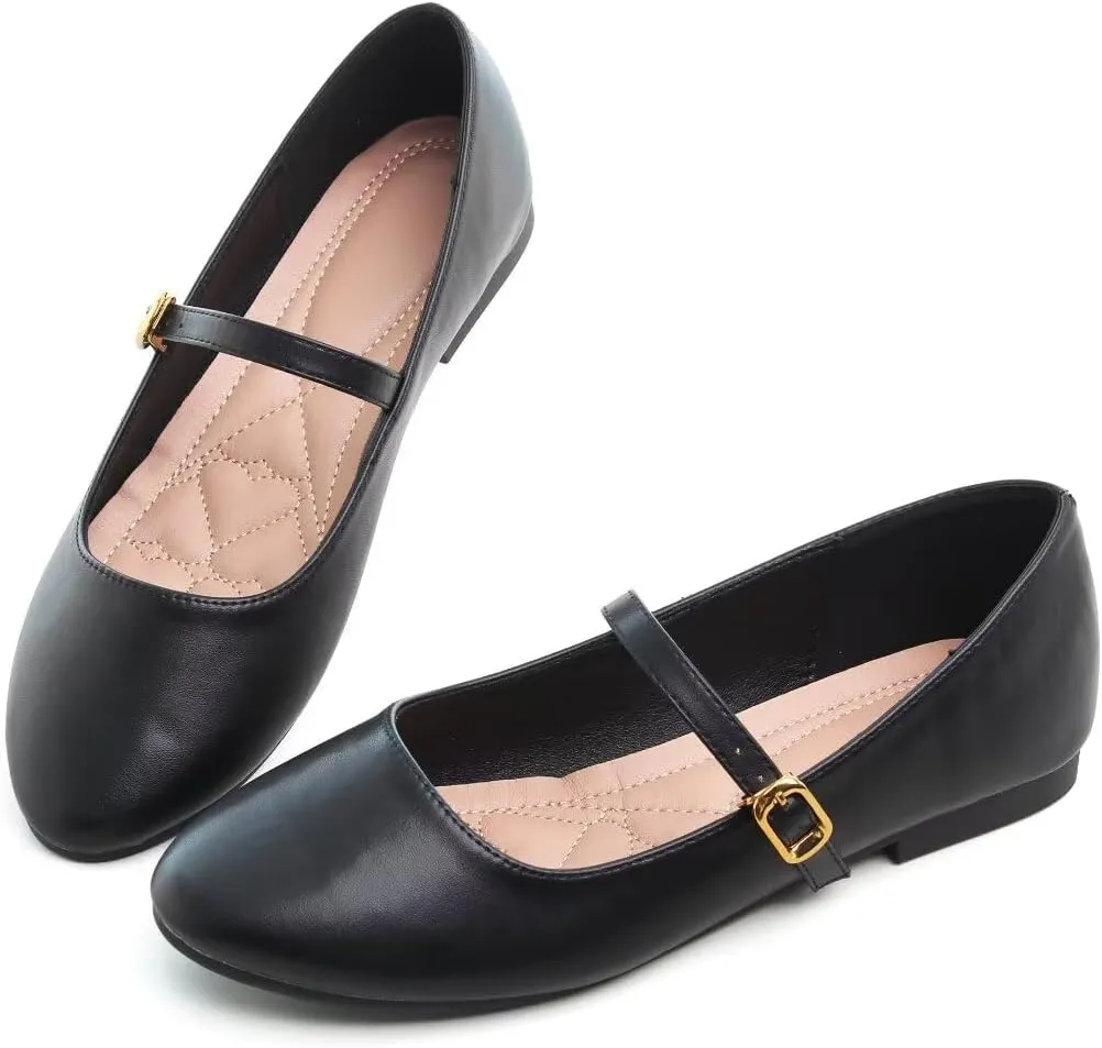 Stunner Women's Mary Jane Flats Fashion Round Toe Ballet Flats Comfortable Ankle Strap Flats Slip On Dress Flats