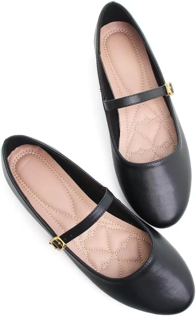 Stunner Women's Mary Jane Flats Fashion Round Toe Ballet Flats Comfortable Ankle Strap Flats Slip On Dress Flats