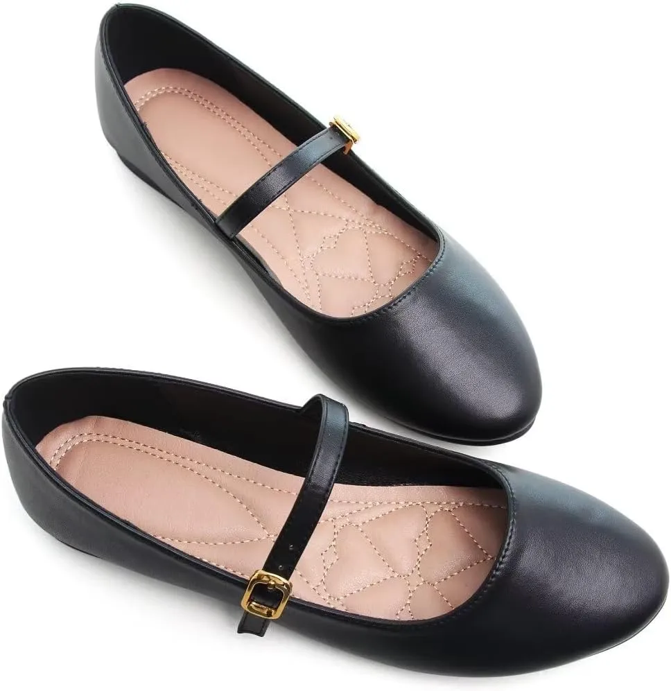 Stunner Women's Mary Jane Flats Fashion Round Toe Ballet Flats Comfortable Ankle Strap Flats Slip On Dress Flats