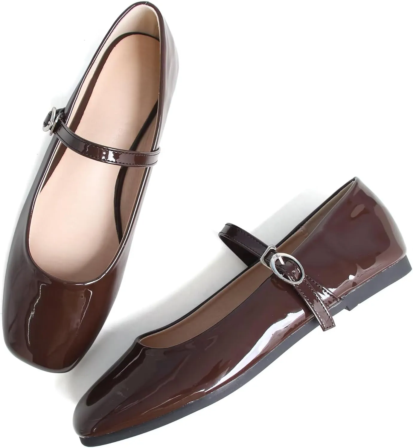 Stunner Women's Mary Jane Flats Retro Square Toe Soft Ballet Flats Comfort Double Line Strap Wedding Dressy Flats 2