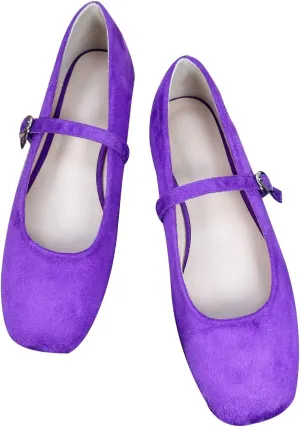 Stunner Women's Mary Jane Flats Retro Square Toe Soft Ballet Flats Comfort Double Line Strap Wedding Dressy Flats 2