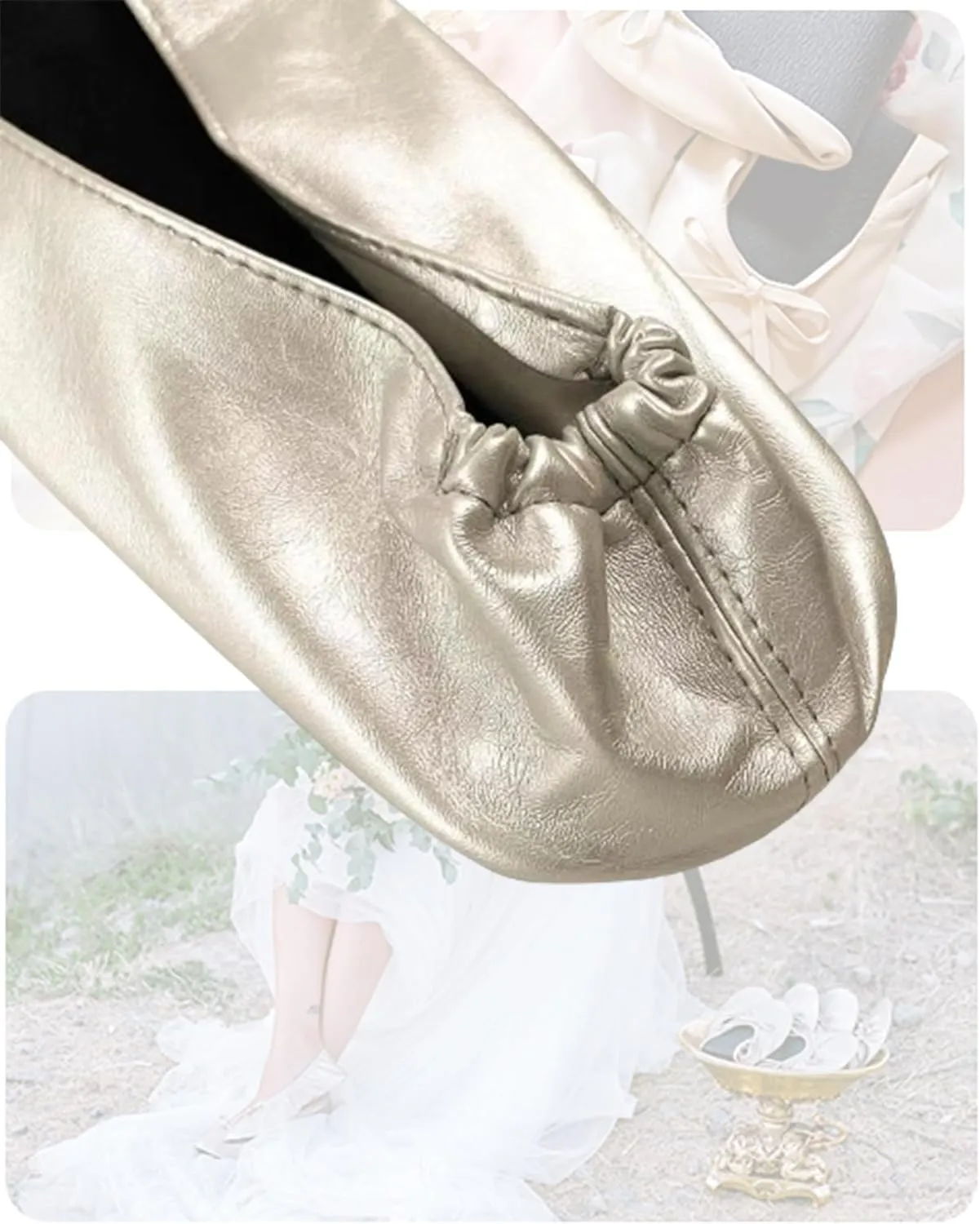 Stylish Foldable Ballet Flats for Women Portable Roll Up Travel Shoes for Wedding Bridesmaid Includes Carrying Pouch
