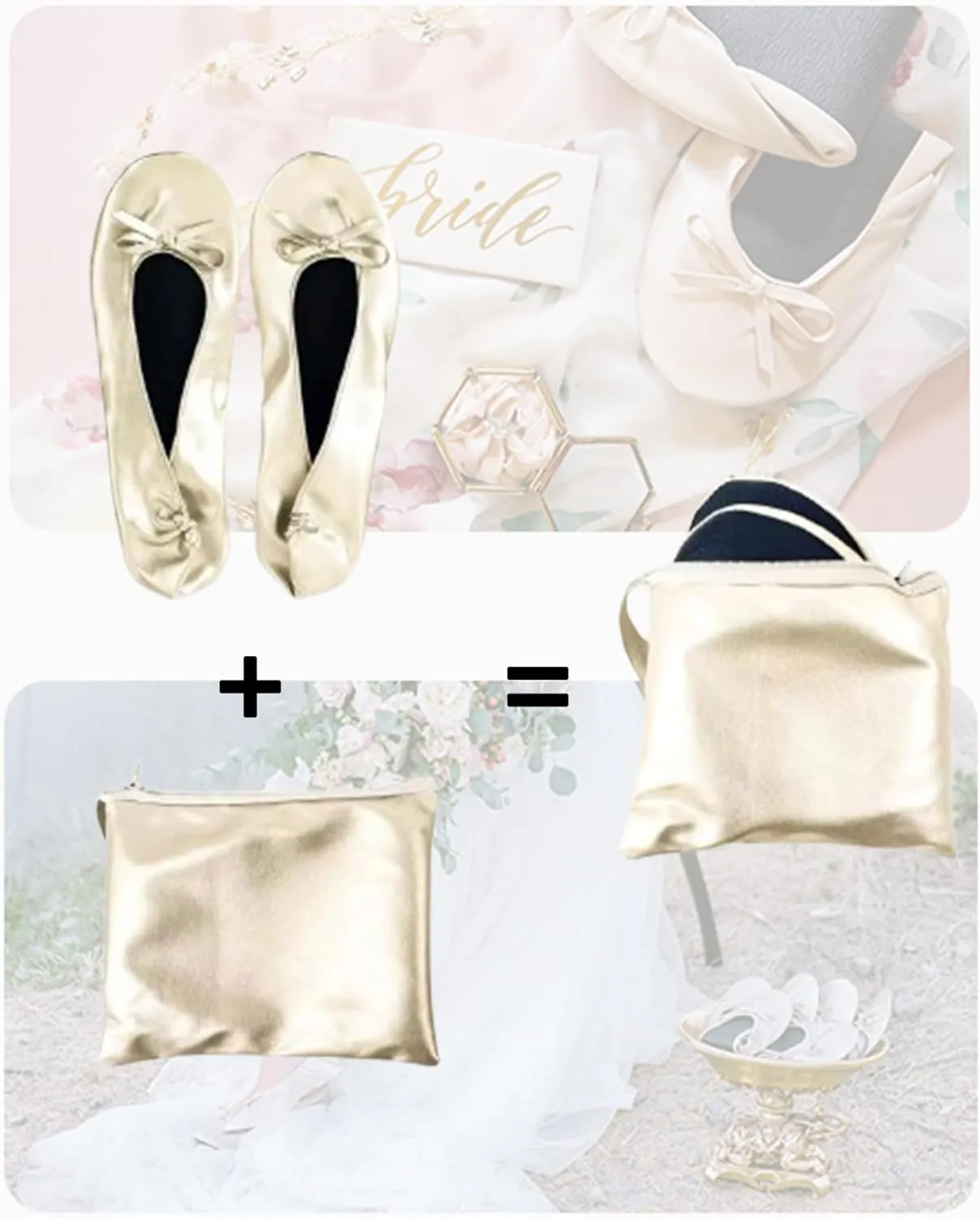 Stylish Foldable Ballet Flats for Women Portable Roll Up Travel Shoes for Wedding Bridesmaid Includes Carrying Pouch