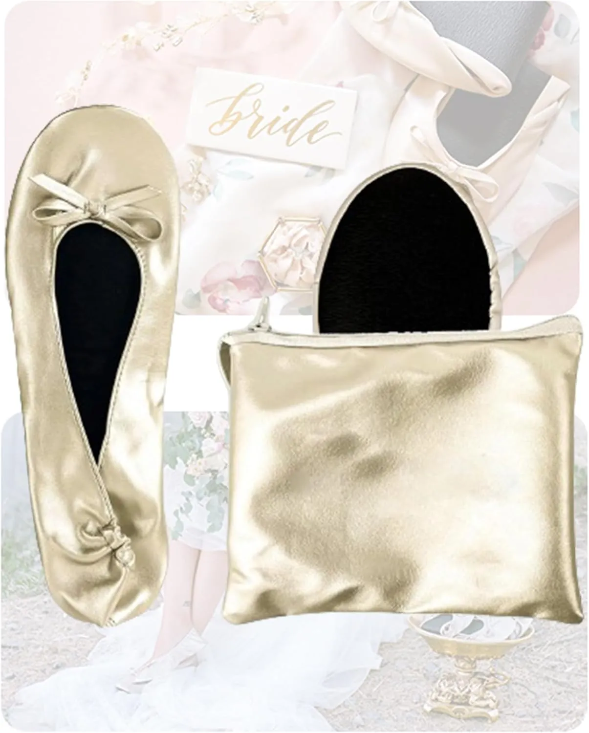 Stylish Foldable Ballet Flats for Women Portable Roll Up Travel Shoes for Wedding Bridesmaid Includes Carrying Pouch