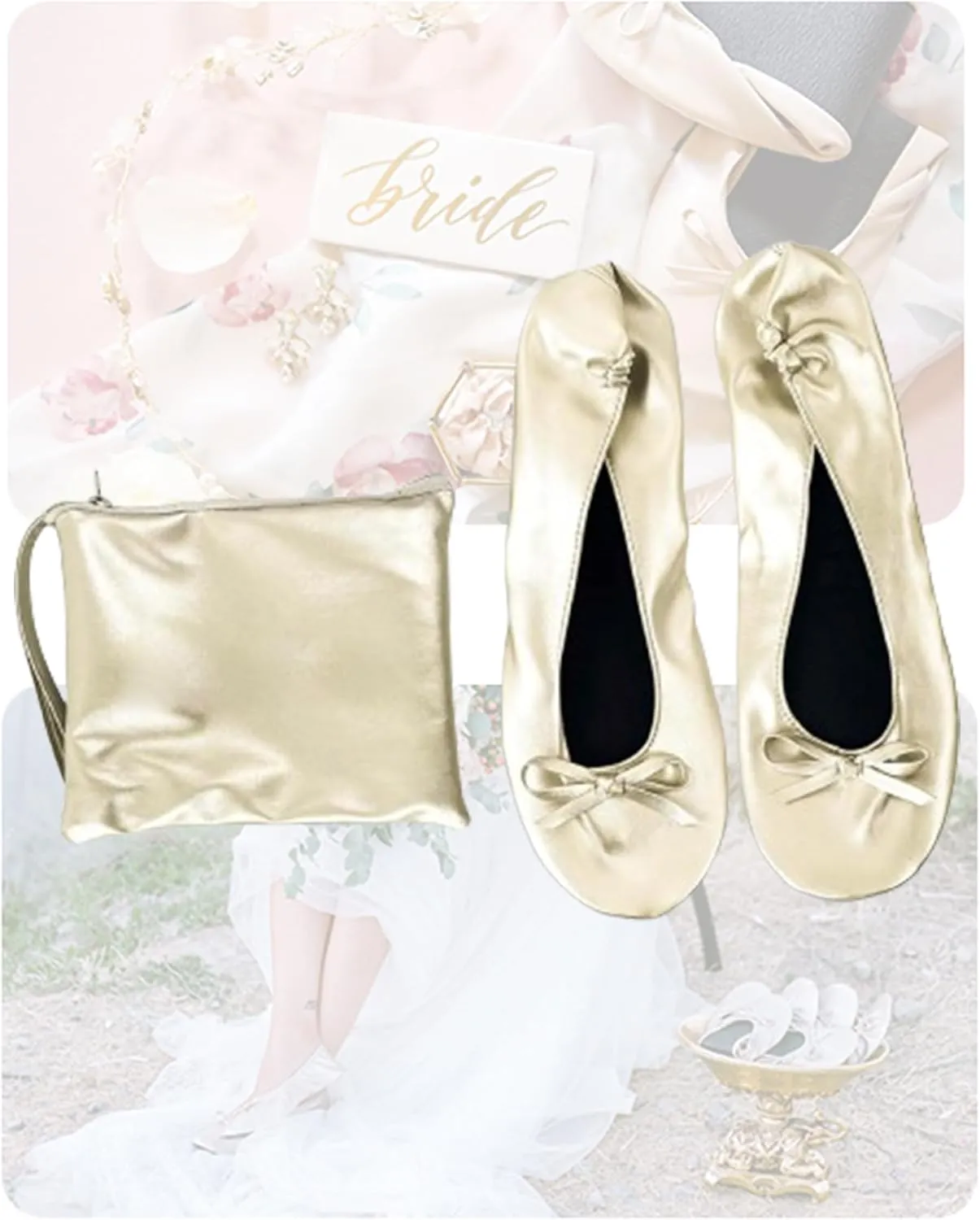 Stylish Foldable Ballet Flats for Women Portable Roll Up Travel Shoes for Wedding Bridesmaid Includes Carrying Pouch