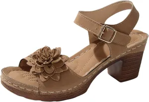 SuanlaTDS Chunky Block Heels Sandals for Women Summer 2025 Flower Open Toe Buckle Ankle Strap Platform Arch Support Comfortable Outdoor Walking Shoes Low Heeled Sandal for Daily Wear