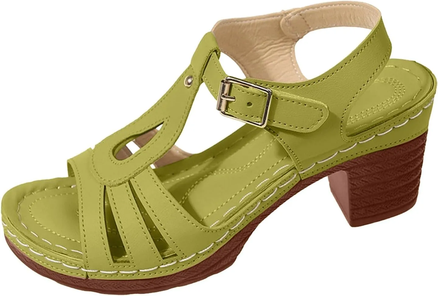 SuanlaTDS Chunky Heeled Sandals for Women Dressy Summer 2025 Buckle Ankle Strap Hollow Out Open Toe High Heel Pum-s with Arch Support Prom Dance Comfortable Sexy Elegant Block Heeled Sandal