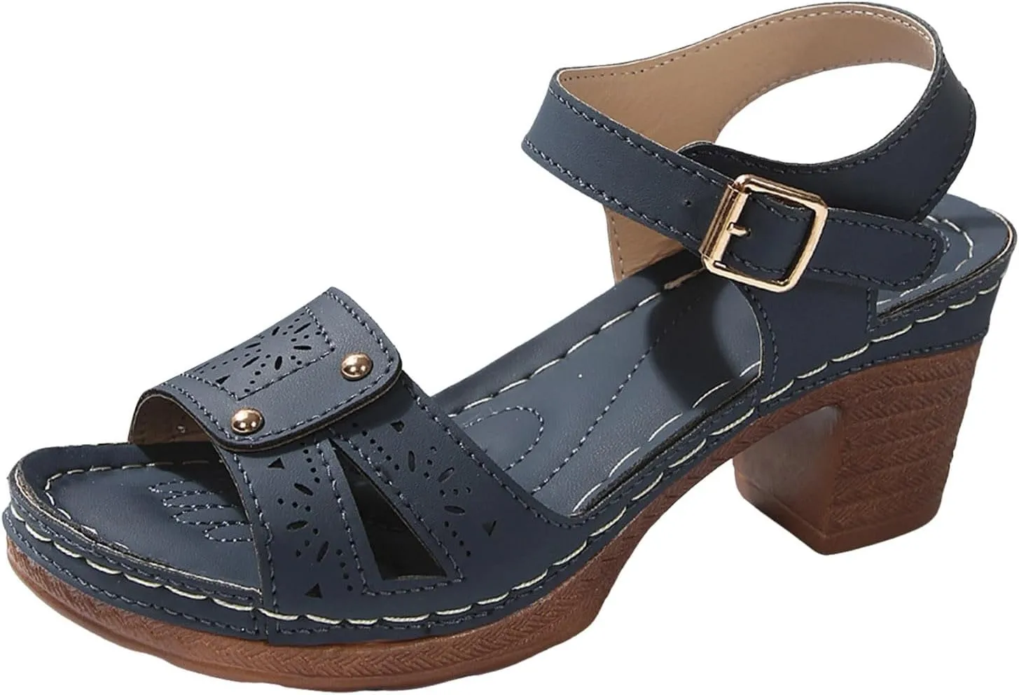 SuanlaTDS Chunky Heels Sandals for Women 2025 Comfortable Arch Support Platform Open Toe Buckle Ankle Strap Mid Block Heel Dressy Summer Wedding Party Daily Wear Work Outdoor Heeled Sandal