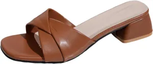 SuanlaTDS Chunky Heels Sandals for Women Dressy Summer 2025 Square Open Toe Slip-on Slides Slippers Sexy Low Block Heel Daily Wear Wedding Party Heeled Sandal Comfortable Outdoor Beach Shoes
