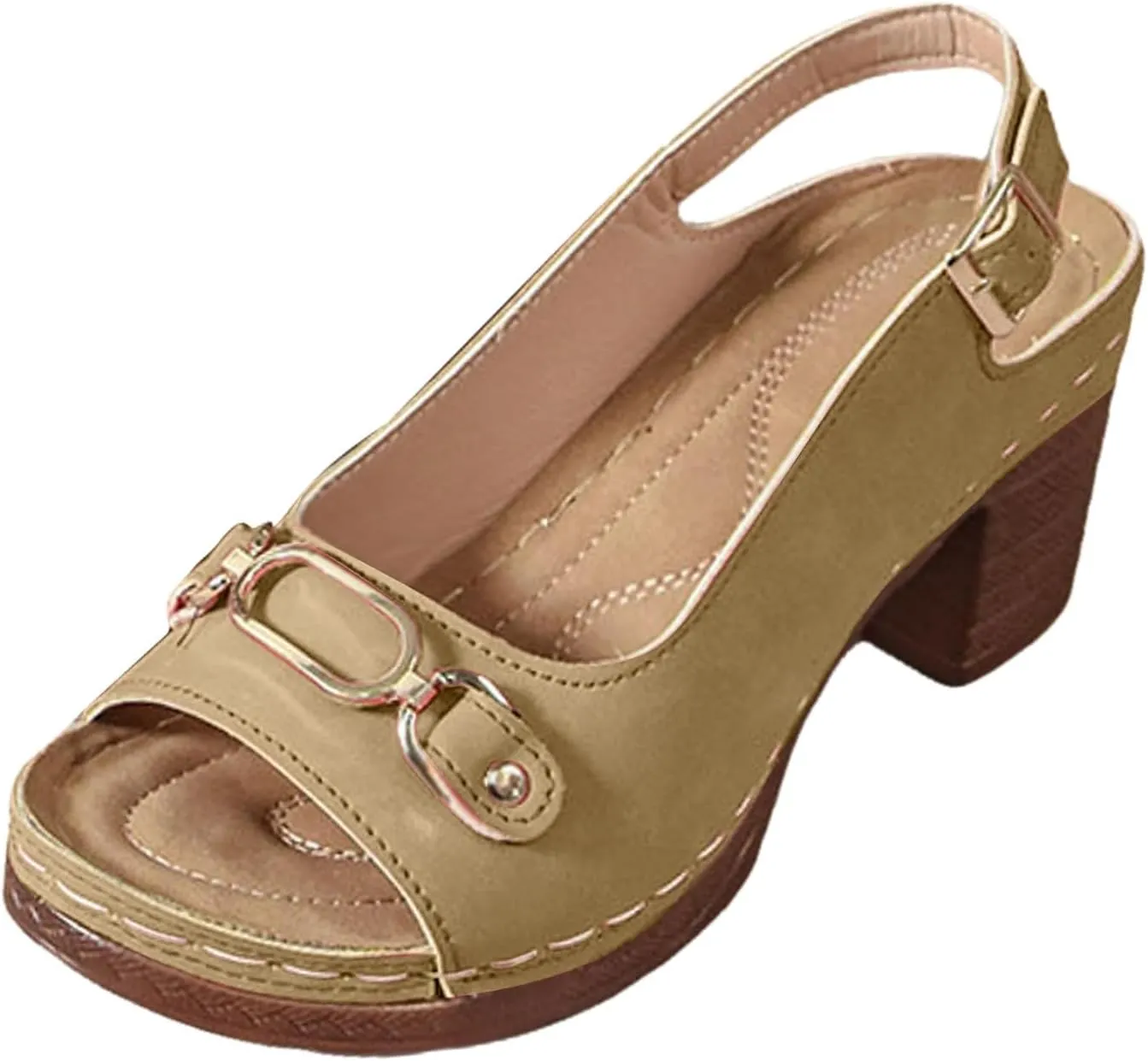 SuanlaTDS High Heels Summer Sandals for Women 2025, Women's Chunky Block Heel Peep Toe Ankle Strap Comfortable Platform Slingback Slip-on Elegant Dressy Heeled Sandal Pumps for Daily Wear