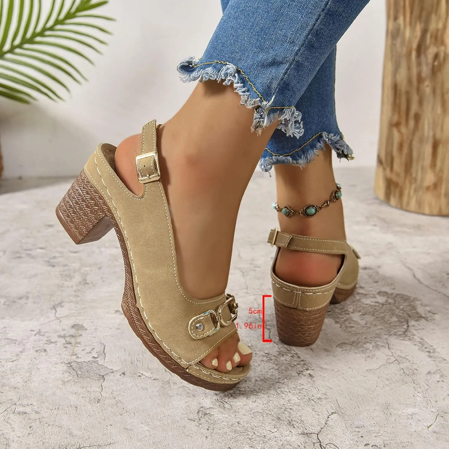SuanlaTDS High Heels Summer Sandals for Women 2025, Women's Chunky Block Heel Peep Toe Ankle Strap Comfortable Platform Slingback Slip-on Elegant Dressy Heeled Sandal Pumps for Daily Wear