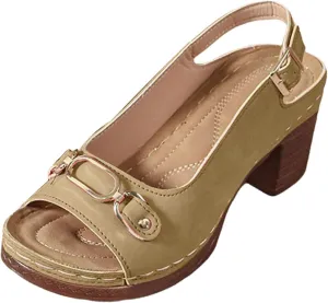 SuanlaTDS High Heels Summer Sandals for Women 2025, Women's Chunky Block Heel Peep Toe Ankle Strap Comfortable Platform Slingback Slip-on Elegant Dressy Heeled Sandal Pumps for Daily Wear