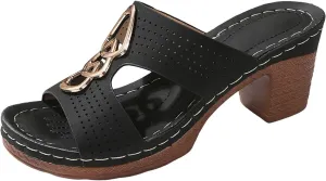 SuanlaTDS Summer Sandals for Women Chunky Block Heel Dressy Open Toe Hollow Out Comfortable Platform Slip-on Slide Slippers 2025 Daily Wear High Heels Casual Outdoor Slides Sandal Mules