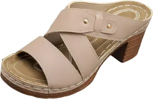 SuanlaTDS Women's Chunky Block Heels Sandals 2025 Dressy Crisscross Open Toe Arch Support High Heel Platform Summer Daily Wear Slip-on Slide Slippers Comfortable Elegant Heeled Slides Sandal Mules