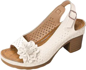 SuanlaTDS Women's Chunky Block Heels Sandals 2025 Dressy Hollow Out Open Toe Buckle Strap Slingback Slip-on Platform Summer Wedding Party Dress Comfortable Daily Wear Block Heeled Sandal