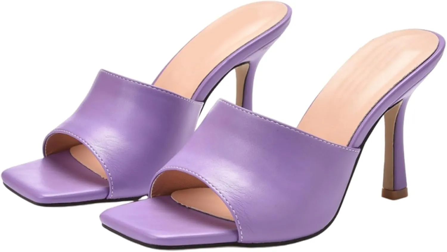 SuanlaTDS Women's Heeled Summer Slide Sandals Dressy 2025 Square Toe High Heels Slip-on Slide Slippers Flip Flops Comfortable Sexy Stiletto Heel Work Party Casual Wedding Slides Sandal Mules