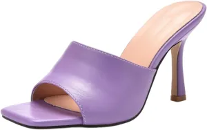 SuanlaTDS Women's Heeled Summer Slide Sandals Dressy 2025 Square Toe High Heels Slip-on Slide Slippers Flip Flops Comfortable Sexy Stiletto Heel Work Party Casual Wedding Slides Sandal Mules