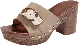 SuanlaTDS Womens Platform Heeled Sandals 2025 Dressy Chunky High Block Heels Open Toe Comfortable Slip-on Slide Slippers Mules Summer Heeled Slides Sandal Party Casual Beach Vacation Dress Shoes