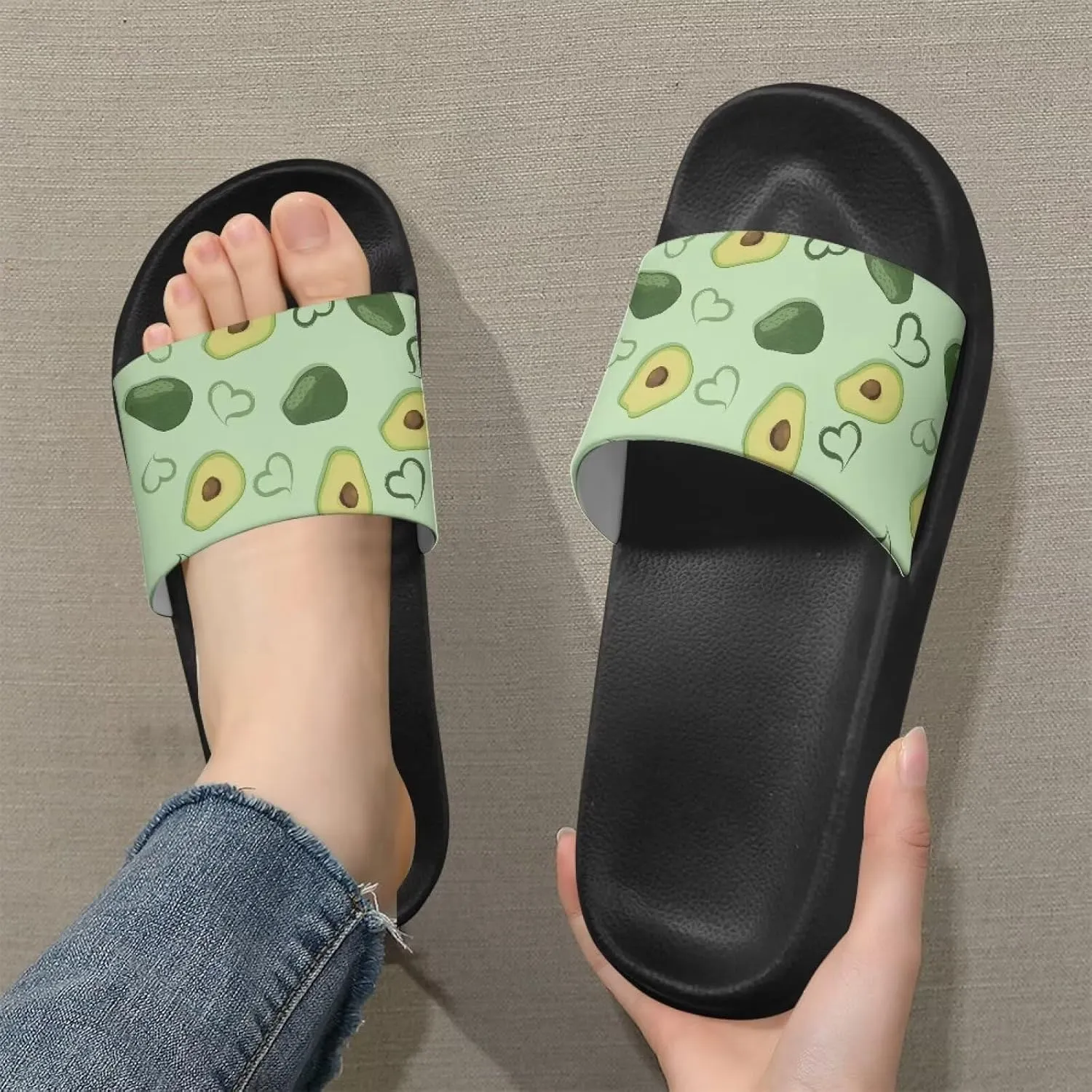 Summer Slide Sandals for Women Lightweight Comfort Slip On Slides Soft-Soled Non-Slip Sandals Open-Toe Shower Slippers Casual Walking at Home Black Size 5-12.5