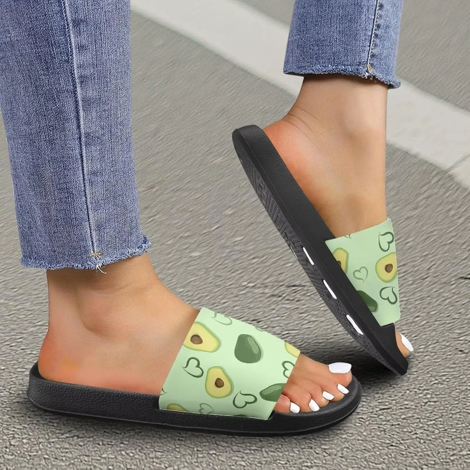 Summer Slide Sandals for Women Lightweight Comfort Slip On Slides Soft-Soled Non-Slip Sandals Open-Toe Shower Slippers Casual Walking at Home Black Size 5-12.5